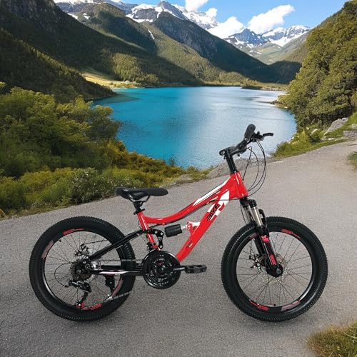B0D63PJL6J gal 1 69cfbe7ebfbbe IBK Bicicletta Bici MTB 20'' Pollici Mountain Bike BIAMMORTIZZATA Ragazzo Cambio 21 Velocità Freni a Disco Rossa