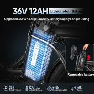 SAMEBIKE 250W 60NM Bici elettrica 20" Fat Tire Bici elettrica pieghevole batteria 36V/13Ah, autonomia massima fino a 60-11... - immagine 4