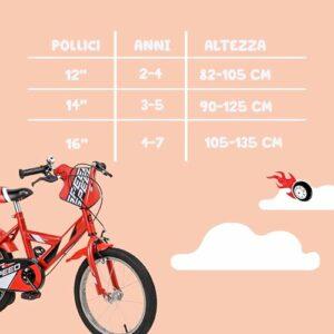 Baroni Toys Bicicletta Rossa per Bambino con Rotelle Incluse, Bicicletta Sportiva da Bambini in Acciaio, Bicicletta per Bambi - immagine 3
