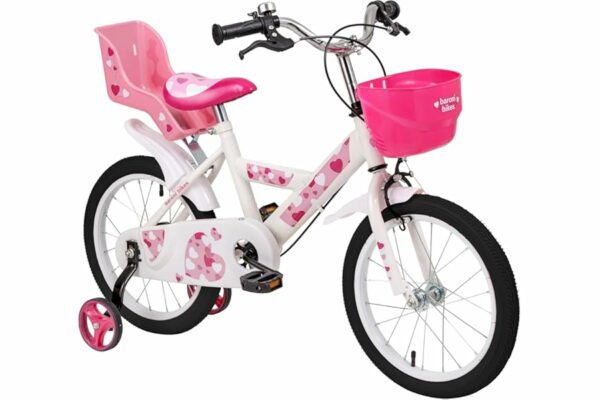 B0D9HJKK1L 69cfa2115e0b3 Baroni Toys Bicicletta per Bambine Rosa con Design Sile Cuori con Porta Bambola e Rotelle Inclusi, Bici in Acciaio con Cestin
