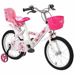 Baroni Toys Bicicletta per Bambine Rosa con Design Sile Cuori con Porta Bambola e Rotelle Inclusi, Bici in Acciaio con Cestin - immagine 2