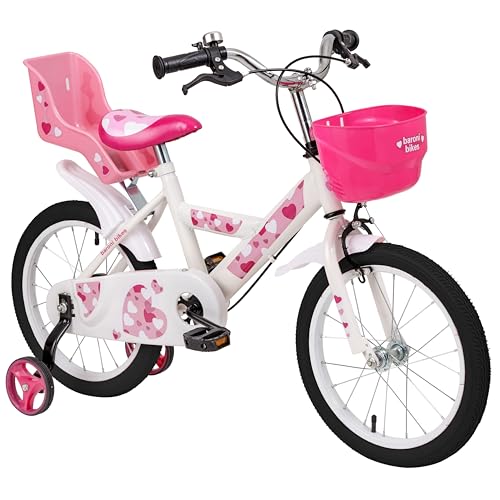 B0D9HJKK1L gal 0 69cfa21401741 Baroni Toys Bicicletta per Bambine Rosa con Design Sile Cuori con Porta Bambola e Rotelle Inclusi, Bici in Acciaio con Cestin