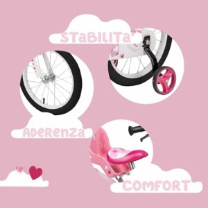 Baroni Toys Bicicletta per Bambine Rosa con Design Sile Cuori con Porta Bambola e Rotelle Inclusi, Bici in Acciaio con Cestin - immagine 4