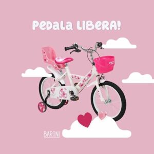 Baroni Toys Bicicletta per Bambine Rosa con Design Sile Cuori con Porta Bambola e Rotelle Inclusi, Bici in Acciaio con Cestin - immagine 5