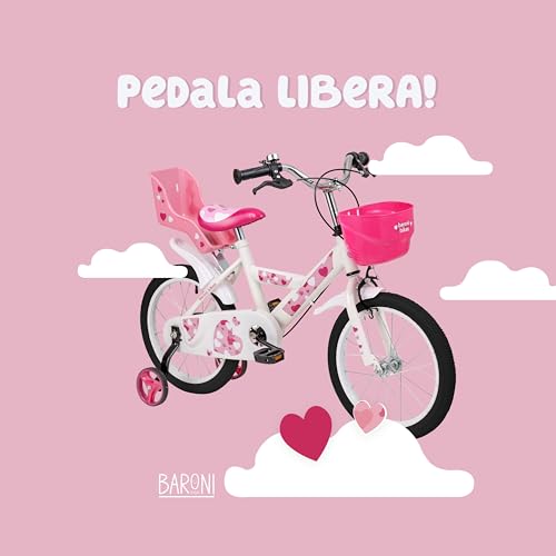 B0D9HJKK1L gal 3 69cfa21933838 Baroni Toys Bicicletta per Bambine Rosa con Design Sile Cuori con Porta Bambola e Rotelle Inclusi, Bici in Acciaio con Cestin
