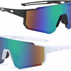 KOMUNJ 2 PCS Occhiali da Ciclismo Polarizzati, Occhiali da Sole Sportivi, Occhiali da Ciclismo Polarizzati da Uomo e Donna, A