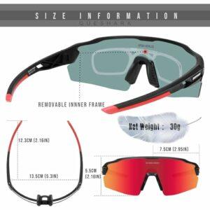 Queshark Occhiali Ciclismo Uomo e Donna, Occhiali Veloci Polarizzati, Con 1 Lenti o 4 lenti Intercambiabili, TR90 Montatura, 9 Queshark Occhiali Ciclismo Uomo e Donna, Occhiali Veloci Polarizzati, Con 1 Lenti o 4 lenti Intercambiabili, TR90 Montatura, - immagine 5
