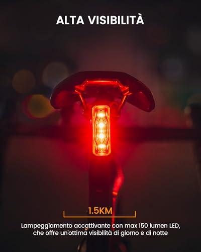 B0DGPW7HXM gal 2 69cfa666a227f RAVEMEN TR150 Luce Posteriore per Bici,150 Lumen 6 Modalità Notte e Giorno, Rilevamento dei Freni ON/OFF Automatico Fanalini