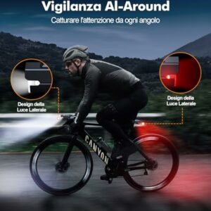 CIRYCASE Luci Bicicletta LED, Ricaricabili USB Luci Bici Posteriore e Anteriore Avvertimento Lato 360° Rotabile, Alta Luminos - immagine 3