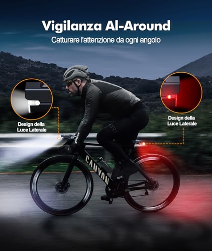 B0DHG8M798 gal 1 69cfa69f713db CIRYCASE Luci Bicicletta LED, Ricaricabili USB Luci Bici Posteriore e Anteriore Avvertimento Lato 360° Rotabile, Alta Luminos