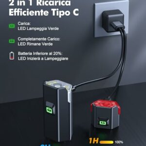 CIRYCASE Luci Bicicletta LED, Ricaricabili USB Luci Bici Posteriore e Anteriore Avvertimento Lato 360° Rotabile, Alta Luminos - immagine 4