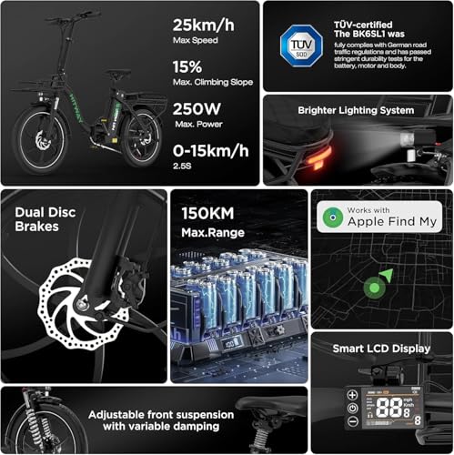 B0DHZGTM37 gal 1 69d0bcca5058c HITWAY Bici Elettrica BK6SL1-36V15.6Ah, 250W E Bike da 20 pollici, Autonomia 70-150km, 7 Velocità, Controllo APP, Pieghevo...