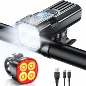 Mohard 2000LM Luci Bicicletta LED 3000mAh, USB Ricaricabile Potenti Luce Bici Posteriore e Anteriore Schermo LED, IP65 Imperm