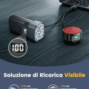 Mohard 2000LM Luci Bicicletta LED 3000mAh, USB Ricaricabile Potenti Luce Bici Posteriore e Anteriore Schermo LED, IP65 Imperm - immagine 3