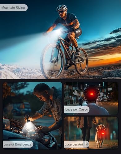 B0DP6P8BM3 gal 2 69cfa5c0be602 Mohard 2000LM Luci Bicicletta LED 3000mAh, USB Ricaricabile Potenti Luce Bici Posteriore e Anteriore Schermo LED, IP65 Imperm