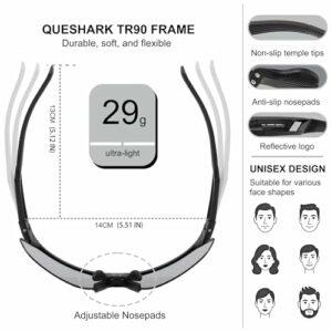 Queshark Occhiali Ciclismo, Occhiali Running Uomo Donna, Occhiali Veloci, TR90 Telaio & Protezione UV400, Occhiali da Sole Sp - immagine 4