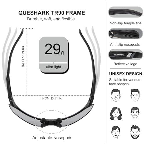 B0F1D1C8HB gal 2 69cfbc2189a26 Queshark Occhiali Ciclismo, Occhiali Running Uomo Donna, Occhiali Veloci, TR90 Telaio & Protezione UV400, Occhiali da Sole Sp