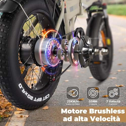 B0F32KPX7D gal 1 69d0bd017621b AOIHO Bici Elettrica, 20×4.0" Fat Tire Bici Elettrica Pieghevole, 7 Velocità Bicicletta Elettrica da 48V 624 Wh Batteria R...