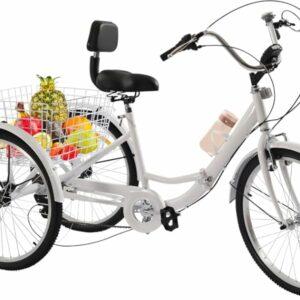 BYUAK Triciclo pieghevole per adulti, 24 pollici, 7 marce, 3 ruote, bicicletta per adulti, con cestino, bicicletta per la spe