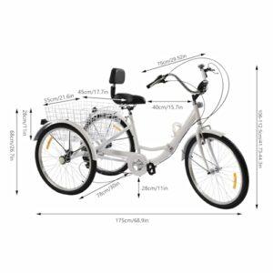 BYUAK Triciclo pieghevole per adulti, 24 pollici, 7 marce, 3 ruote, bicicletta per adulti, con cestino, bicicletta per la spe 8 BYUAK Triciclo pieghevole per adulti, 24 pollici, 7 marce, 3 ruote, bicicletta per adulti, con cestino, bicicletta per la spe - immagine 4