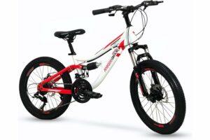 Biciclette e accessori con spedizione gratuita, ciclismo 37 IBK Bicicletta Bici MTB 20'' Pollici Mountain Bike BIAMMORTIZZATA Cambio 21 Velocità Freni a Disco Ragazzo Bianco Rosso
