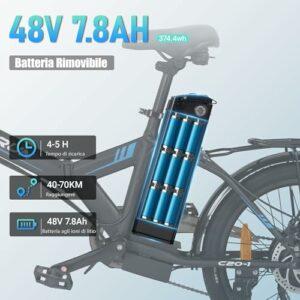 AOIHO Bici Elettrica, 14"/20" Bici Elettrica Pieghevole da 36V/48V Batteria, Autonomia di 45-70KM, Motore 250W, EBike Adul... - immagine 4