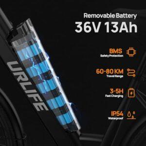 URLIFE Bici Elettrica Per Adulti Da 26", Bicicletta Elettrica con display LCD, 7 Velocità Batteria Rimovibile Autonomia, E-bi - immagine 4