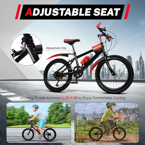 B0F7XMBQNY gal 2 69cfbee07e320 JJsdwin Bicicletta per bambini da 20", con deragliatore a 7 velocità, mountain bike regolabile per ragazzi e ragazze da 130 c
