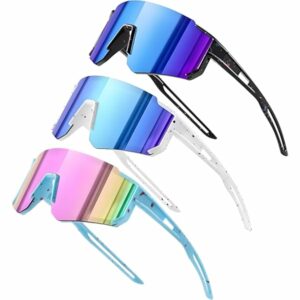 Dreaku Occhiali da ciclismo per bambini, 3 pezzi, occhiali sportivi per bambini, protezione UV400, polarizzati, antivento, pe