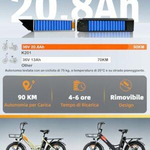 KAISDA Bicicletta Elettrica Pieghevole Pedelec 20 Pollici, Doppelakku 36V20.8Ah, Autonomia 45-90KM, Leggera 33KG, IPX6 Imp... - immagine 4
