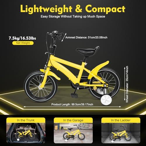 B0FH9YY8NC gal 2 69cfa315027e6 GDSKR Bicicletta per bambini da 14 pollici, Bicicletta per bambini con altezza regolabile, 3-6 anni con ruota di supporto, Bi