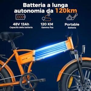 ENGWE Bici Elettrica Pieghevole, Bicicletta Elettrica da 48V 13Ah Batteria Rimovibile, Autonomia di 50-120 km E-bike，20"×4.0" - immagine 3
