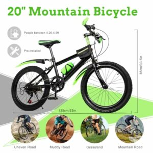 KigerNee Mountain bike da 20 pollici con cambio a 7 marce, capacità di carico 85 kg, regolabile per mountain bike, catena di - immagine 3