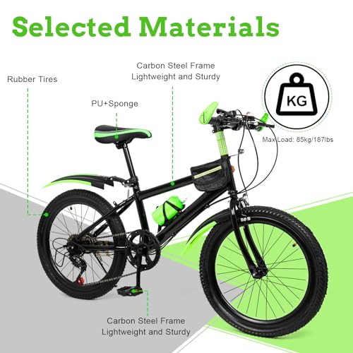 B0FLQ1TN2X gal 2 69cfc21c00046 KigerNee Mountain bike da 20 pollici con cambio a 7 marce, capacità di carico 85 kg, regolabile per mountain bike, catena di