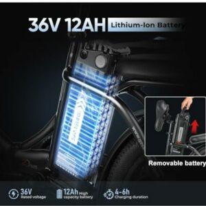 SAMEBIKE CY20 Bicicletta Elettrica Pieghevole 20" per Adulti, E-Bike Urbana 36V 12Ah con Batteria Rimovibile e Cestino Ant... - immagine 4