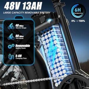 Zylvro U3 Bici Elettrica Pieghevole Adulti, Bicicletta Elettrica con 48V 13Ah Batteria, 20"*3,0" Fat Tire Ebike, 7 Velocit... - immagine 4