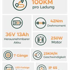 HillMiles Bici Elettrica Per Adulti Da 26", 7 Velocità Bicicletta Elettrica da 36V 13Ah Batteria Rimovibile, 25km/h & Auto... - immagine 3