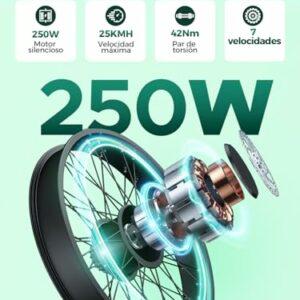 HillMiles Bici Elettrica Per Adulti Da 26", 7 Velocità Bicicletta Elettrica da 36V 13Ah Batteria Rimovibile, 25km/h & Auto... - immagine 4