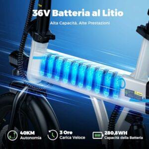 Finbike U1/EB1 Bici Elettrica Pieghevole, 14" Bici Elettrica da 280.8 WH Batteria, Autonomia di 40 KM, Motore 250W, E-Bike... - immagine 5