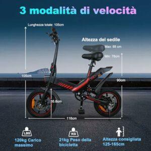 YOBACARID Bici Elettrica Pieghevole, 14" Bici Elettrica da 250W Motore 36V 10.4AH Batteria, Autonomia di 45 KM Bici Pieghe... - immagine 5