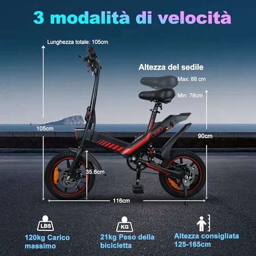 B0G64LQ4SS gal 3 69d0bd6f467d0 YOBACARID Bici Elettrica Pieghevole, 14" Bici Elettrica da 250W Motore 36V 10.4AH Batteria, Autonomia di 45 KM Bici Pieghe...