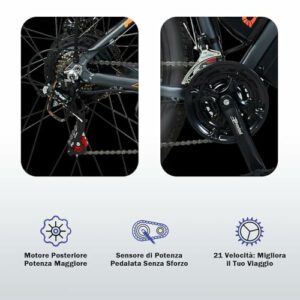 TIGUOWISH Bici Elettrica Uomo e Donna, Bicicletta Elettrica 29 Pollici con Motore Posteriore 250W, Autonomia fino a 90 km,... - immagine 5