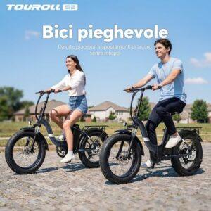 Touroll S2 2026 Bici Elettrica Pieghevole, 20"×4.0" fat bike elettrica 48V 15Ah Batteria Rimovibile, 7 Velocità E-bike per... - immagine 3