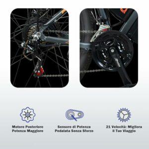 TIGUOWISH Bici Elettrica Uomo Adulti 29" - 250W, Batteria 48V 18.6Ah, Autonomia 50-90km, 25km/h, 21 Marce, Sospensione Idr... - immagine 5