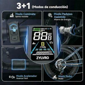 Zylvro Bici Elettrica Pieghevole per Adulti, Motore Potente, 20"×4.0" Fat Tire, 48V Batteria, 7 Velocità, Autonomia 40-110... - immagine 5