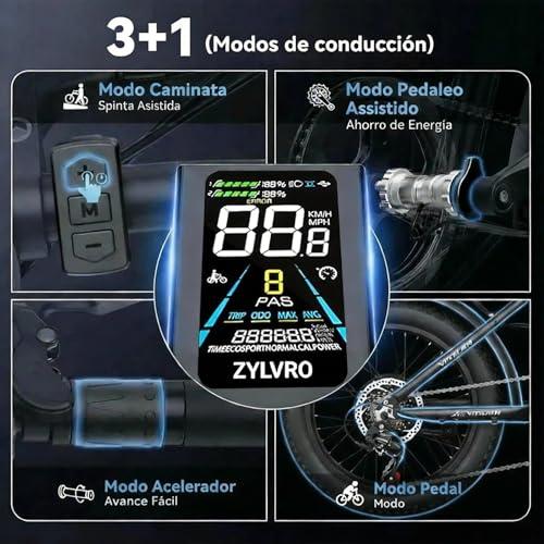 B0GQB1P6QF gal 3 69d0bc4c407d9 Zylvro Bici Elettrica Pieghevole per Adulti, Motore Potente, 20"×4.0" Fat Tire, 48V Batteria, 7 Velocità, Autonomia 40-110...