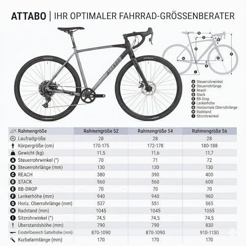 B0D8QBCKDQ gal 1 6a05dcd19e5cd ATTABO Bicicletta Gravel GRADO 2.0 con Telaio in Alluminio 52|54|56 cm Bicicleta da Corsa con Manubrio ergonomico Bici str...
